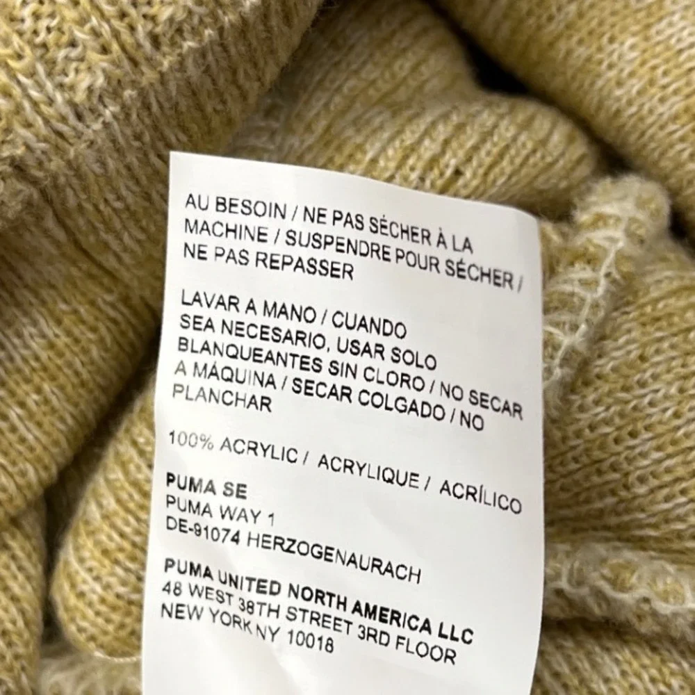 Puma Pom Beanie Hat Tan Brown Striped Knit Cuffed Logo 024538-07-OS NEW